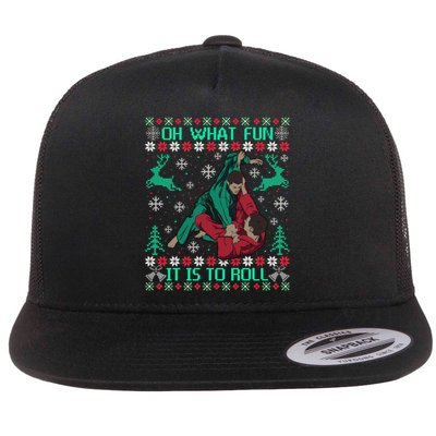 Jiu Jitsu Bjj Ugly Christmas Sweater Mma Funny Xmas Sweater Flat Bill Trucker Hat
