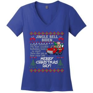 Jingle Joe Biden Xmas Carol Trump Ugly Christmas Sweater Gift Women's V-Neck T-Shirt