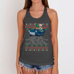 Jingle Joe Biden Funny Santa Trump Ugly Christmas Sweater Women's Knotted Racerback Tank