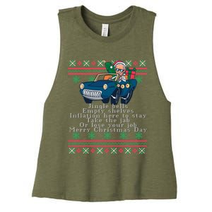 Jingle Joe Biden Funny Santa Trump Ugly Christmas Sweater Women's Racerback Cropped Tank