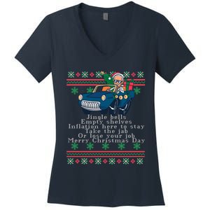 Jingle Joe Biden Funny Santa Trump Ugly Christmas Sweater Women's V-Neck T-Shirt