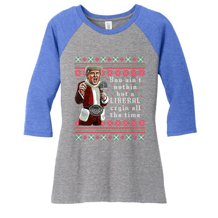 Jingle Joe Biden Xmas Carol Trump Ugly Christmas Sweater Gift Women's Tri-Blend 3/4-Sleeve Raglan Shirt