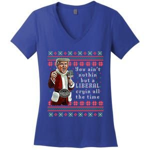 Jingle Joe Biden Xmas Carol Trump Ugly Christmas Sweater Gift Women's V-Neck T-Shirt