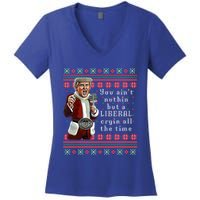 Jingle Joe Biden Xmas Carol Trump Ugly Christmas Sweater Gift Women's V-Neck T-Shirt