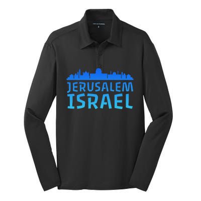 Jewish Jerusalem Design I Love Israel Silk Touch Performance Long Sleeve Polo