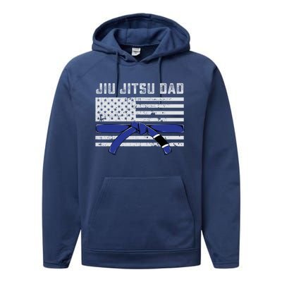 Jiu Jitsu Dad Blue Belt Police Lives Matter Thin Blue Line Great Gift Performance Fleece Hoodie