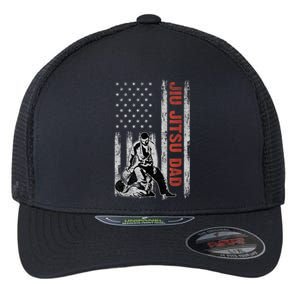 Jiu Jitsu Dad American Flag Fathers Day 4th Of July Gift Flexfit Unipanel Trucker Cap