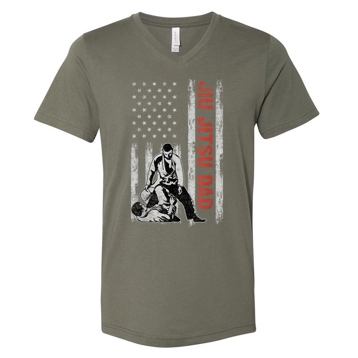 Jiu Jitsu Dad American Flag Fathers Day 4th Of July Gift V-Neck T-Shirt