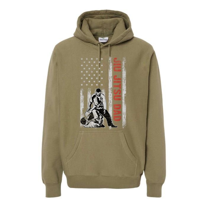 Jiu Jitsu Dad American Flag Fathers Day 4th Of July Gift Premium Hoodie