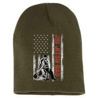 Jiu Jitsu Dad American Flag Fathers Day 4th Of July Gift Short Acrylic Beanie