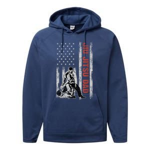 Jiu Jitsu Dad American Flag Fathers Day 4th Of July Gift Performance Fleece Hoodie