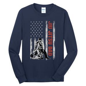 Jiu Jitsu Dad American Flag Fathers Day 4th Of July Gift Tall Long Sleeve T-Shirt