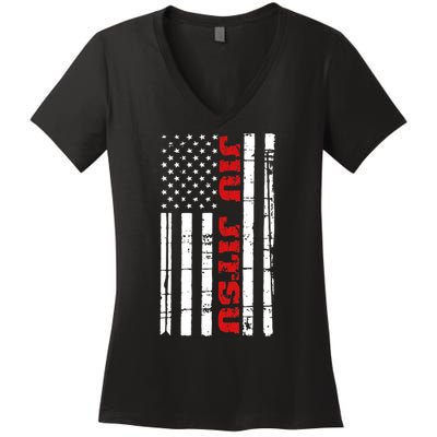 Jiu Jitsu Flag TShirt American Jiu Jitsu Shirt BJJ Women's V-Neck T-Shirt