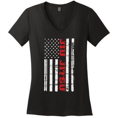 Jiu Jitsu Flag American Jiu Jitsu Bjj Women's V-Neck T-Shirt