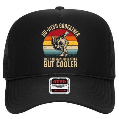 Jiu Jitsu Godfather Like A Normal Dad But Cooler Funny Dad Gifts Retro Plus Size High Crown Mesh Back Trucker Hat