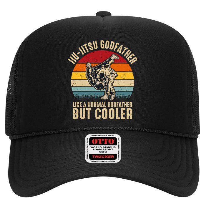 Jiu Jitsu Godfather Like A Normal Dad But Cooler Funny Dad Gifts Retro Plus Size High Crown Mesh Back Trucker Hat