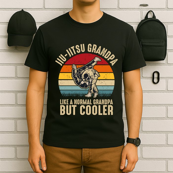 Jiu Jitsu Grandpa Like A Normal But Cooler Funny Dad Gifts Retro Plus Size T-Shirt