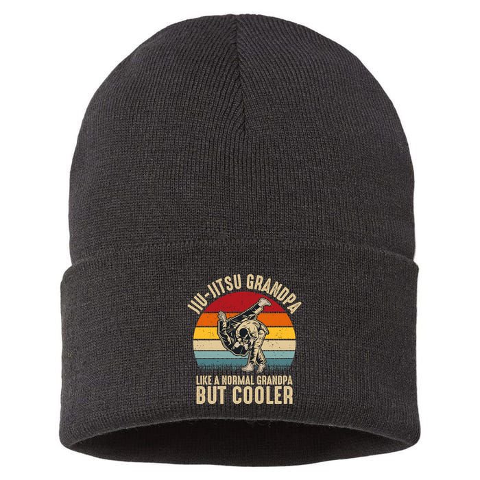 Jiu Jitsu Grandpa Like A Normal But Cooler Funny Dad Gifts Retro Plus Size Sustainable Knit Beanie