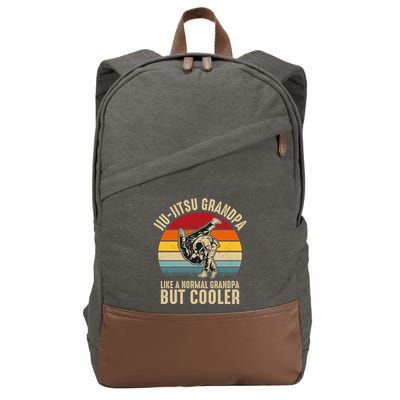 Jiu Jitsu Grandpa Like A Normal But Cooler Funny Dad Gifts Retro Plus Size Cotton Canvas Backpack