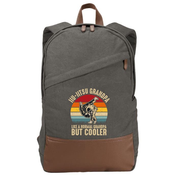 Jiu Jitsu Grandpa Like A Normal But Cooler Funny Dad Gifts Retro Plus Size Cotton Canvas Backpack