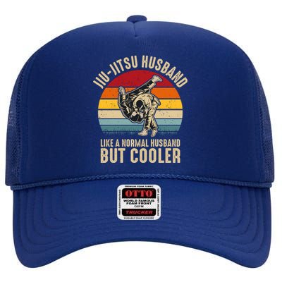 Jiu Jitsu Husband Like A Normal But Cooler Funny Dad Gifts Retro Plus Size High Crown Mesh Back Trucker Hat