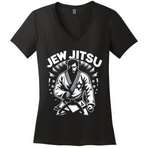 Jew Jitsu Israeli Man Jiu Jitsu Fighter Funny Jewish Women's V-Neck T-Shirt