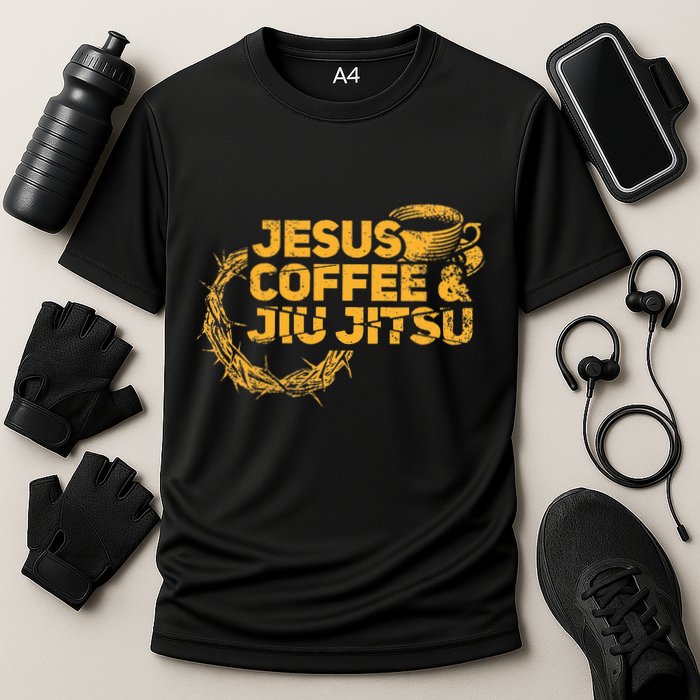 Jesus Jiu Jitsu & Coffee For Christian Martial Arts Fan Cooling Performance Crew T-Shirt