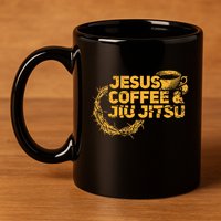 Jesus Jiu Jitsu & Coffee For Christian Martial Arts Fan 11oz C Handle Ceramic Mug