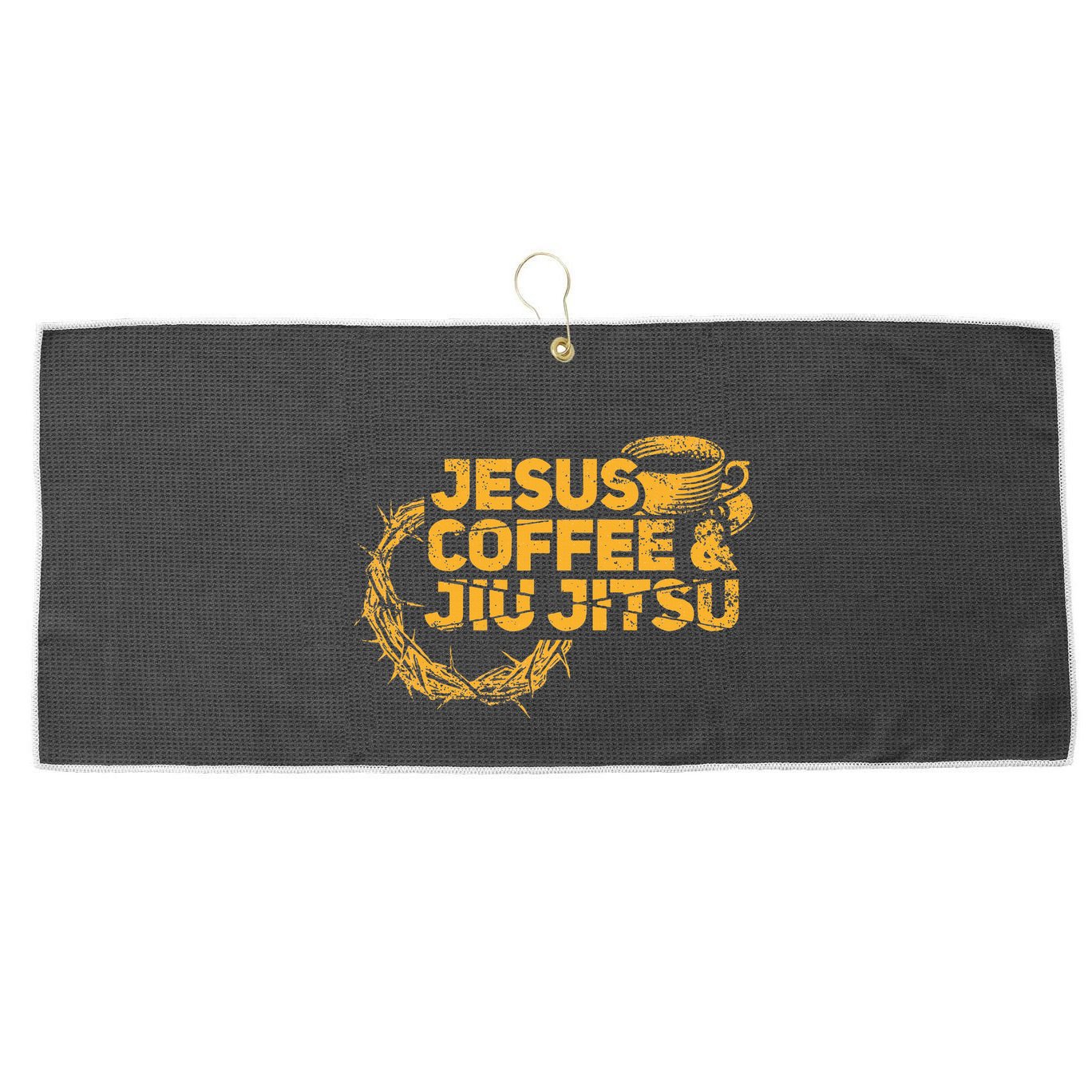 Jesus Jiu Jitsu & Coffee For Christian Martial Arts Fan Large Microfiber Waffle Golf Towel