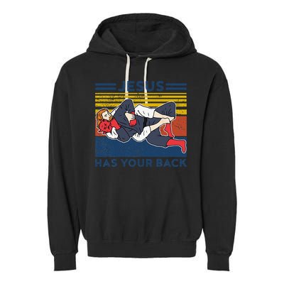 Jiu Jitsu Jesus Has Your Back BJJ MMA Jujitsu Garment-Dyed Fleece Hoodie