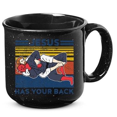 Jiu Jitsu Jesus Has Your Back BJJ MMA Jujitsu 15oz Campfire Ceramic Mug