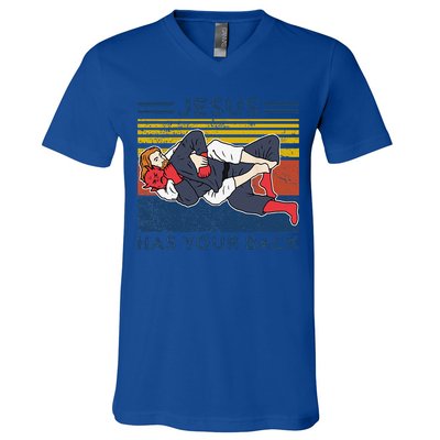 Jiu Jitsu Jesus Has Your Back BJJ MMA Jujitsu V-Neck T-Shirt