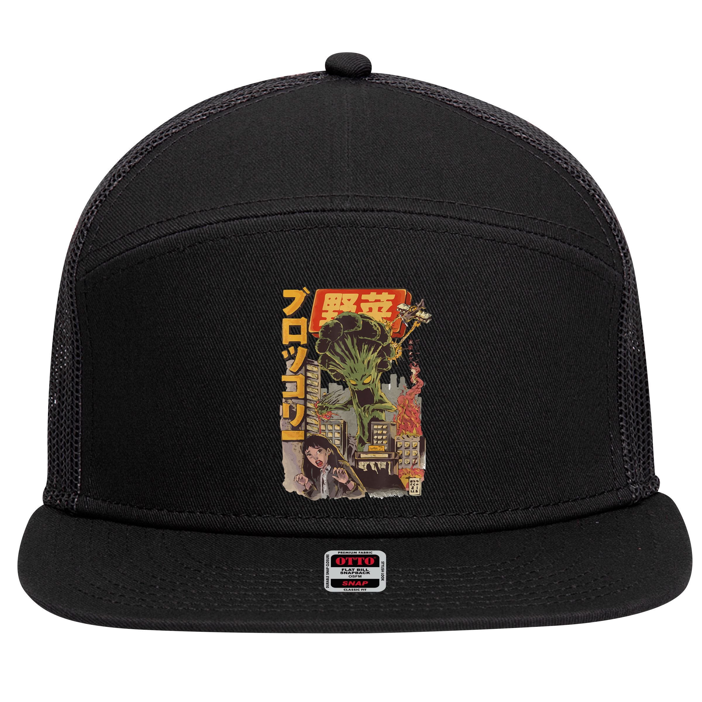 Japanese Japan Kaiju Vegetable Broccoli Anime 7 Panel Mesh Trucker Snapback Hat