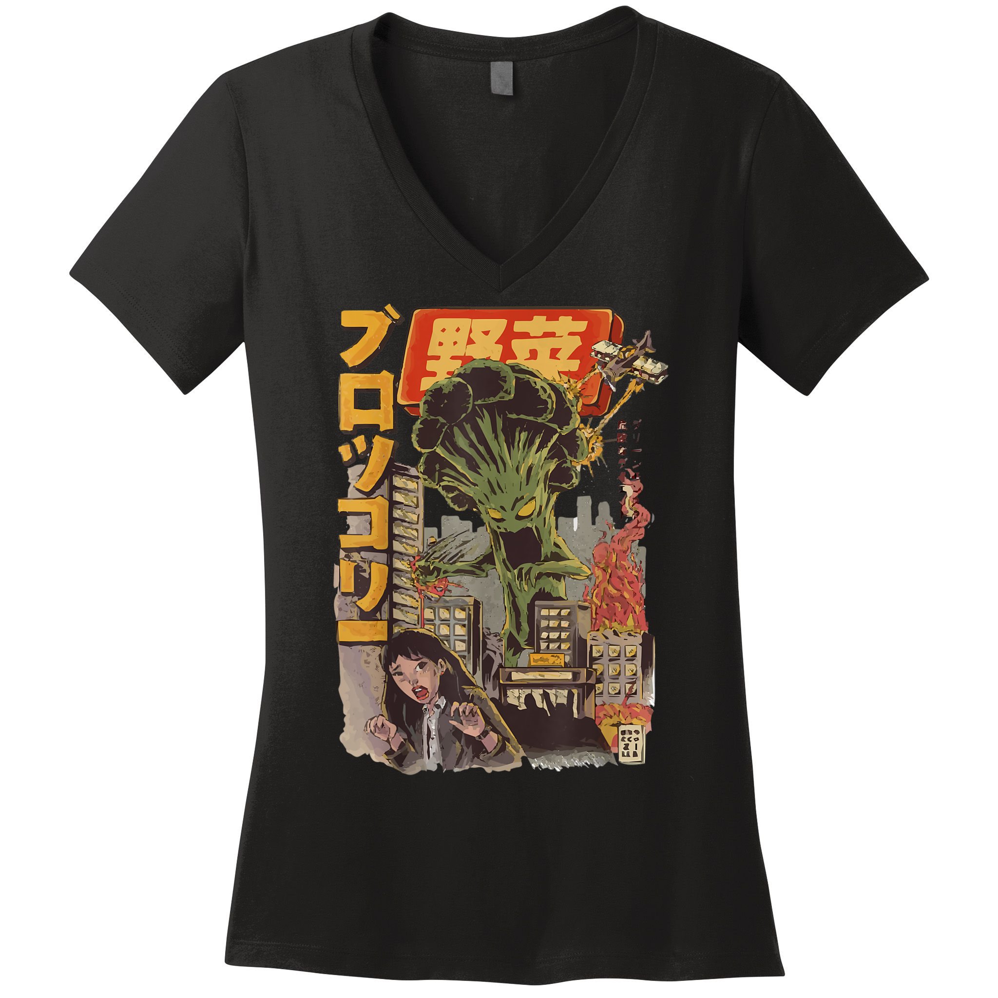 Japanese Japan Kaiju Vegetable Broccoli Anime Women's V-Neck T-Shirt