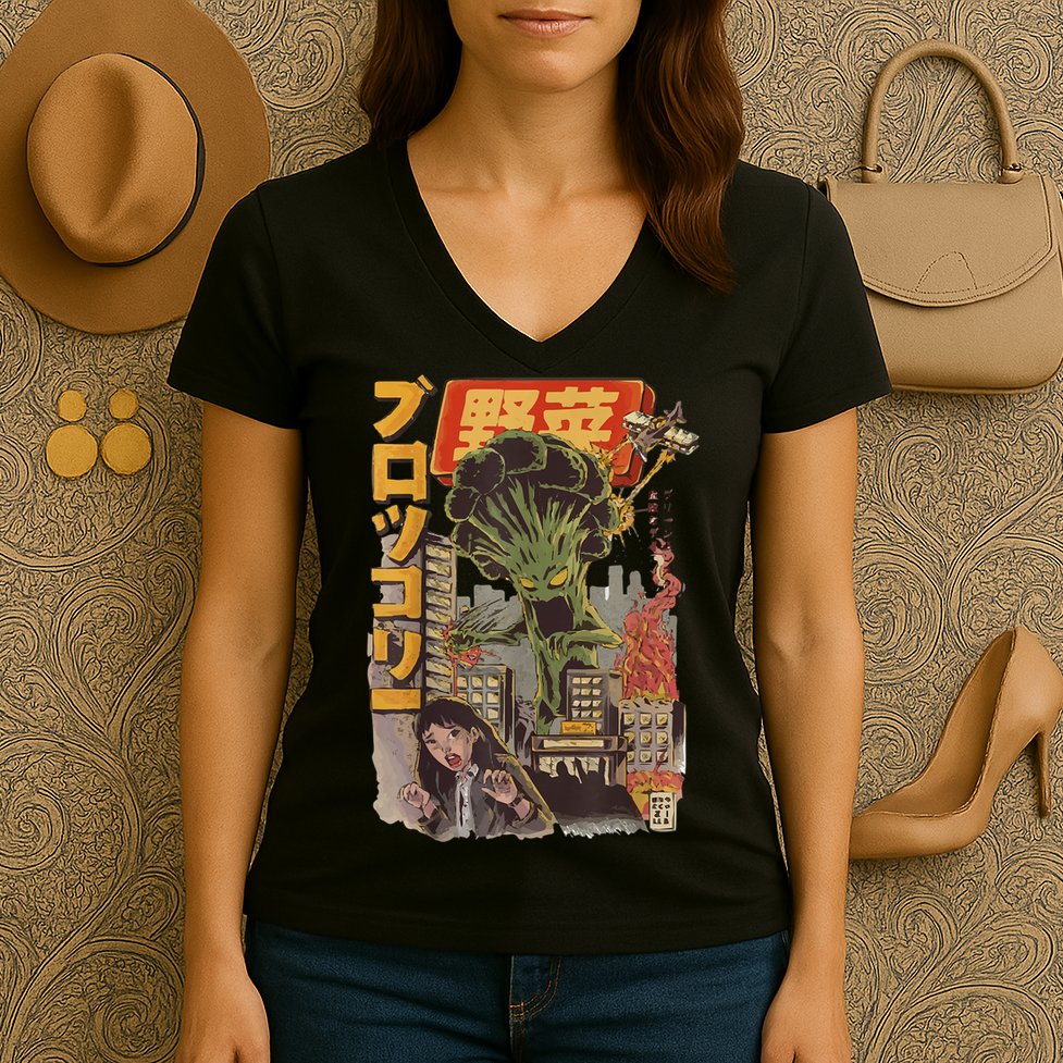 Japanese Japan Kaiju Vegetable Broccoli Anime Women's V-Neck T-Shirt