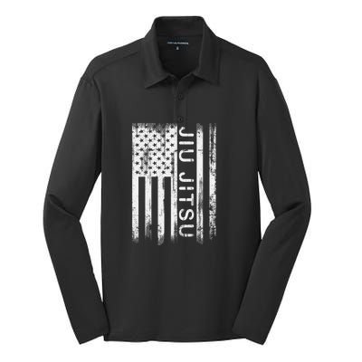 Jiu Jitsu Martial Arts American Flag Silk Touch Performance Long Sleeve Polo