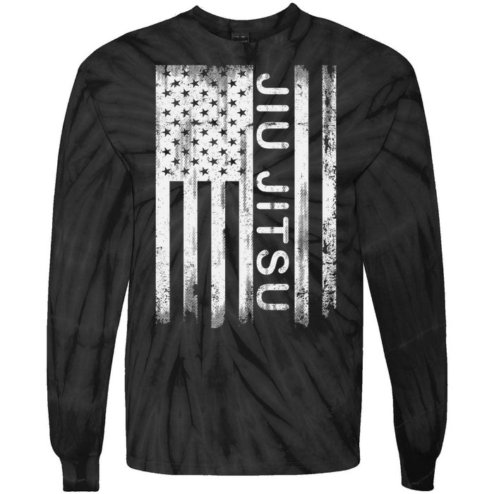 Jiu Jitsu Martial Arts American Flag Tie-Dye Long Sleeve Shirt