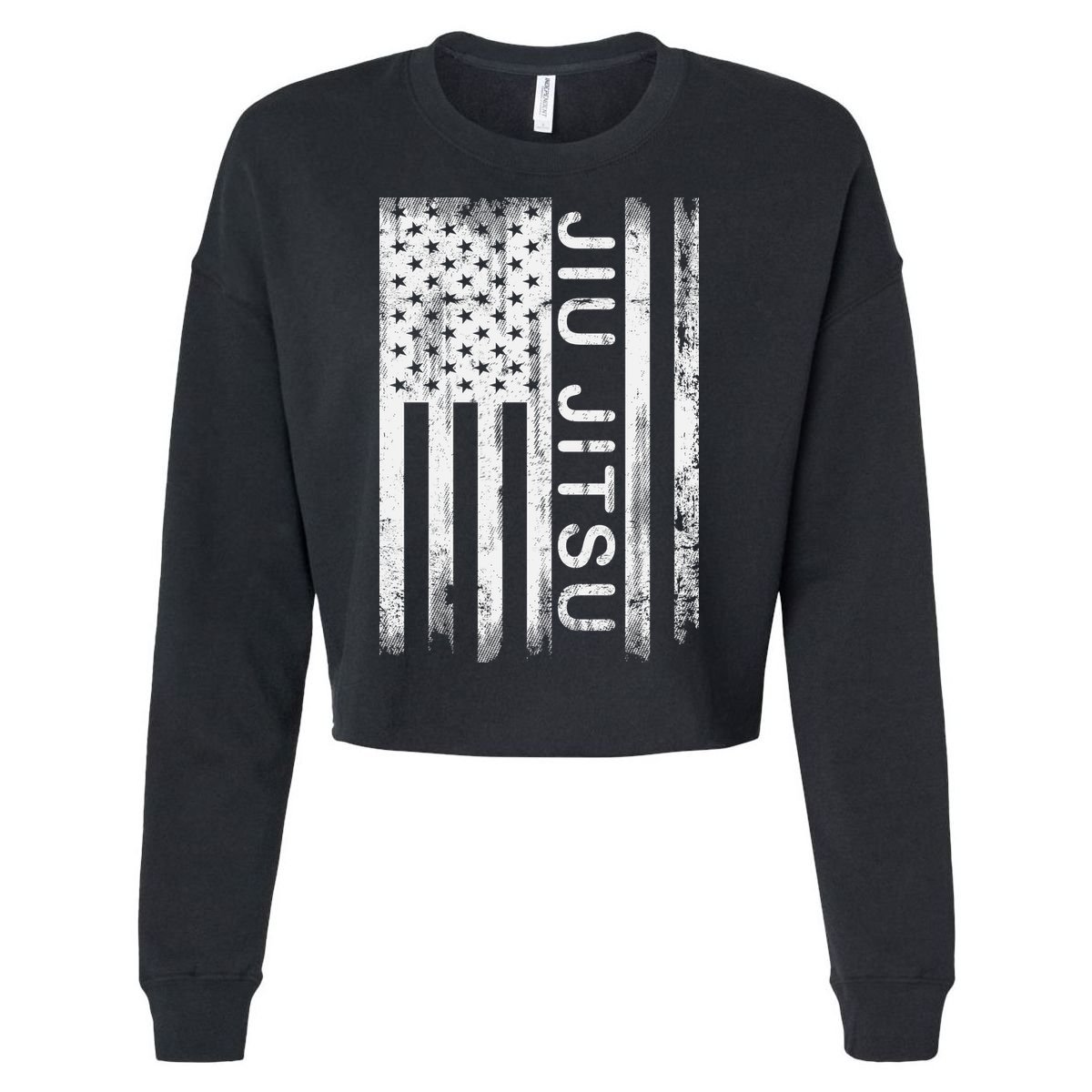 Jiu Jitsu Martial Arts American Flag Cropped Pullover Crew