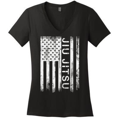 Jiu Jitsu Martial Arts American Flag Women's V-Neck T-Shirt