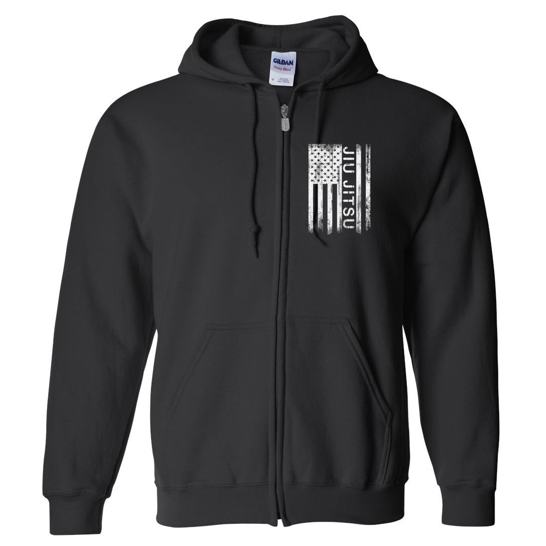 Jiu Jitsu Martial Arts American Flag Full Zip Hoodie