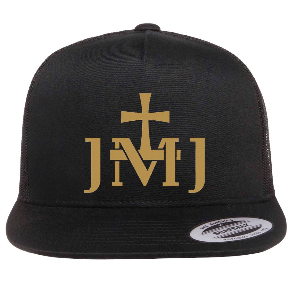 Jmj Jesus Mary Saint Joseph Insignia Catholic Flat Bill Trucker Hat