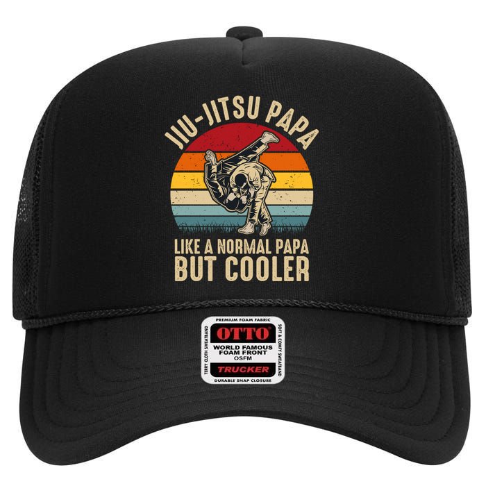 Jiu Jitsu Papa Like A Normal Papa But Cooler Funny Dad Gifts Retro Plus Size High Crown Mesh Back Trucker Hat