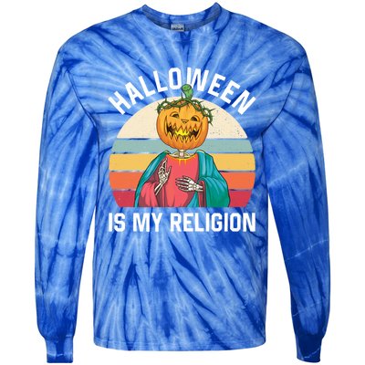 Jackolantern Jesus Pumpkin Halloween Is My Religion Gift Tie-Dye Long Sleeve Shirt