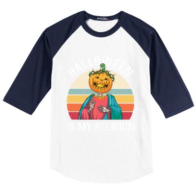 Jackolantern Jesus Pumpkin Halloween Is My Religion Gift Baseball Sleeve Shirt