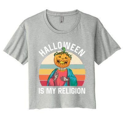 Jackolantern Jesus Pumpkin Halloween Is My Religion Gift Women's Crop Top Tee