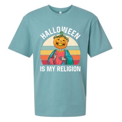 Jackolantern Jesus Pumpkin Halloween Is My Religion Gift Sueded Cloud Jersey T-Shirt