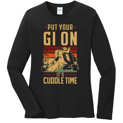 Jiu Jitsu Retro Vintage Put Your Gi On ItS Cuddle Time Ladies Long Sleeve Shirt