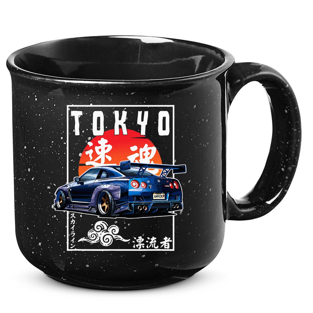 Jdm Japanese Streetwear Tokyo R34 Car Drift Car Lovers 15oz Campfire Ceramic Mug