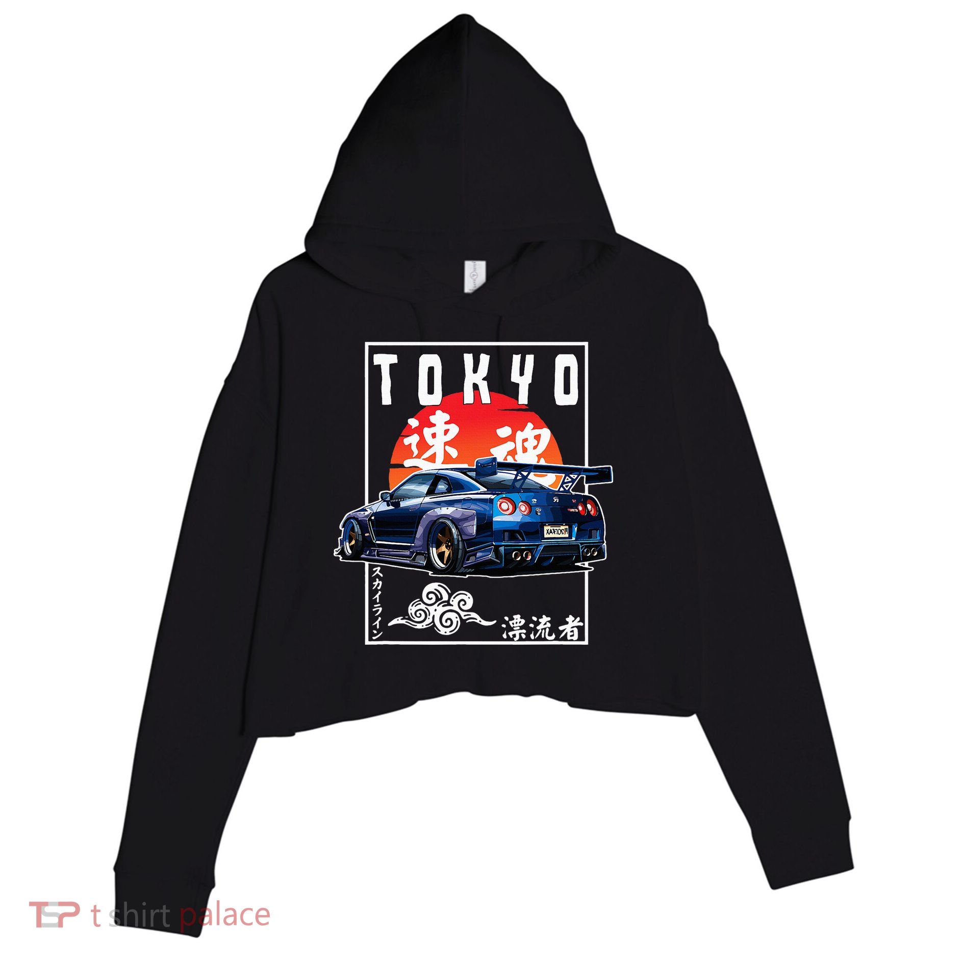 Jdm Japanese Streetwear Tokyo R34 Car Drift Car Lovers Crop Fleece Hoodie