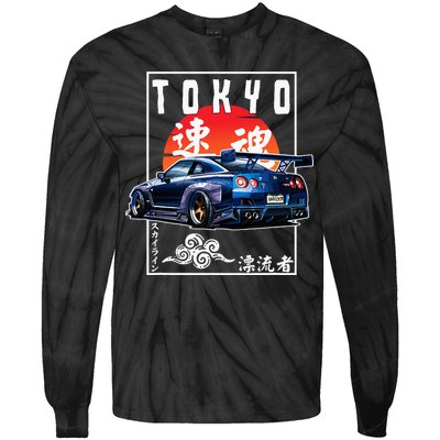 Jdm Japanese Streetwear Tokyo R34 Car Drift Car Lovers Tie-Dye Long Sleeve Shirt